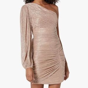 BCBGMAXAZRIA Womens Dress Ruched One Shoulder Gold Cocktail Evening Formal NWT